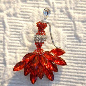Lady in Red Rhinestone Dress Brooch/Pin